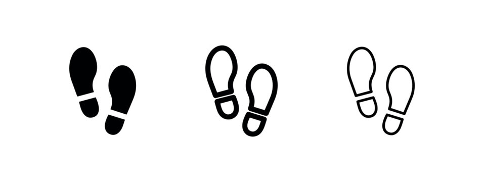 Footprints steps icon set, representing walking, direction, and journey in solid, bold, and outline styles.