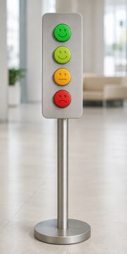 Customer feedback terminal with coloured smiley rating buttons