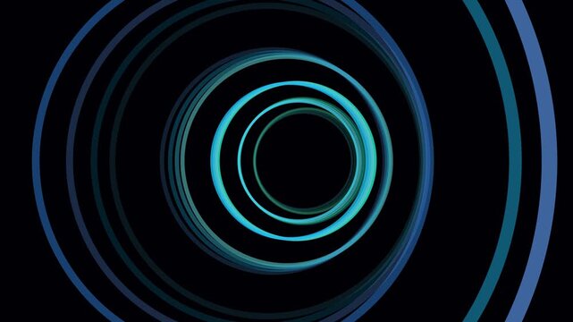 Abstract Blue Teal Concentric Circles Moving Digital Tunnel Black Background Futuristic Dynamic Visual Loop Animation is mesmerising