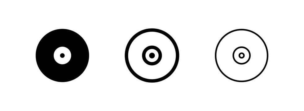 CD or DVD icon set, media compact disc symbol for music and data storage