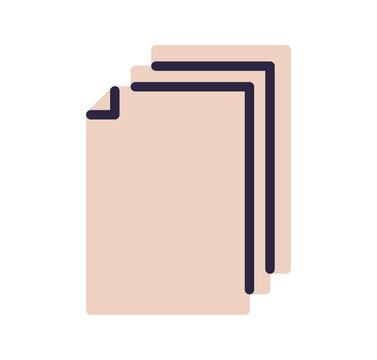 Stack of overlapping paper documents with folded corner, business files and reports icon, office paperwork flat illustration isolated on white background.

