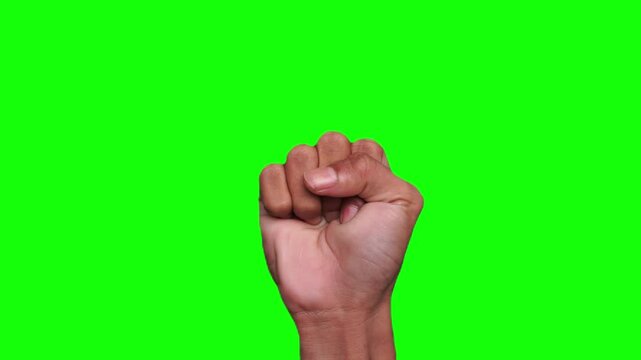 Hand Making a Fist Gesture Against a Green Screen Background