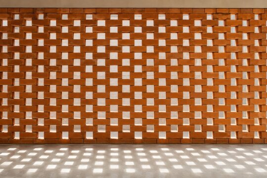 Perforated brick lattice screen casting patterned shadows