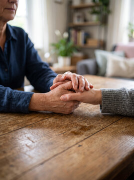 Senior Patient and Healthcare Worker Holding Hands for Emotional Support