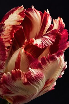 Parrot tulip opening its frilled and streaked petals