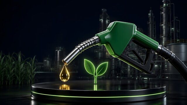 Biofuel concept with gas nozzle and glowing plant