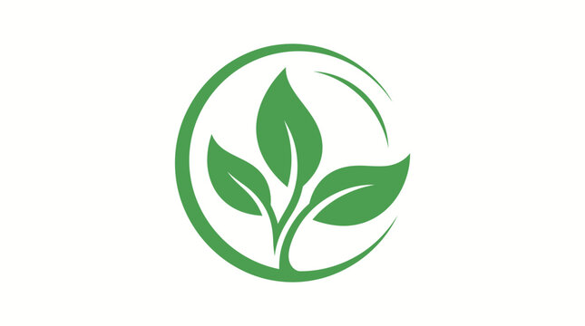 Green eco leaf logo icon inside circle vector illustration template for organic wellness branding