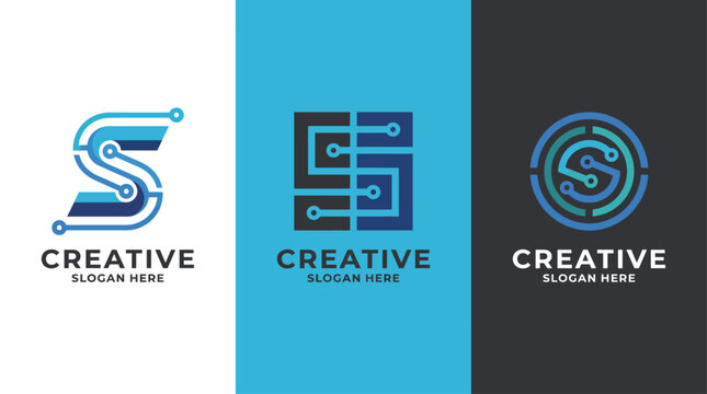 A modern logo featuring sleek designs with the letter 'S', emphasizing technology, innovation, and creativity, suitable for various business applications.