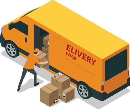 Delivery courier loading package into vehicle