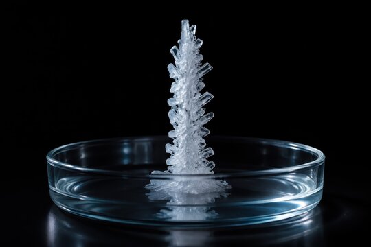 Crystal tower growing from a supersaturated solution