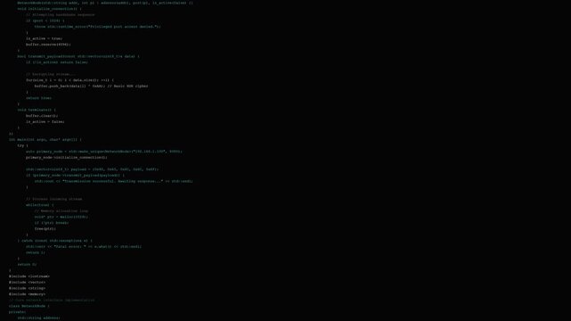 Computer code terminal window scrolling technical logs with green glitch blocks for software engineering projects.