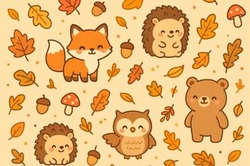 Fototapeta premium Cute woodland animals pattern