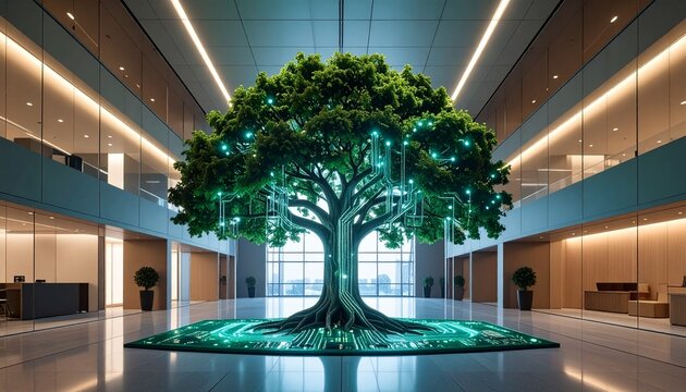 Indoor Tree Oasis in Modern Atrium