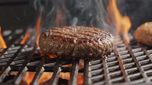 burger cooking grill flames