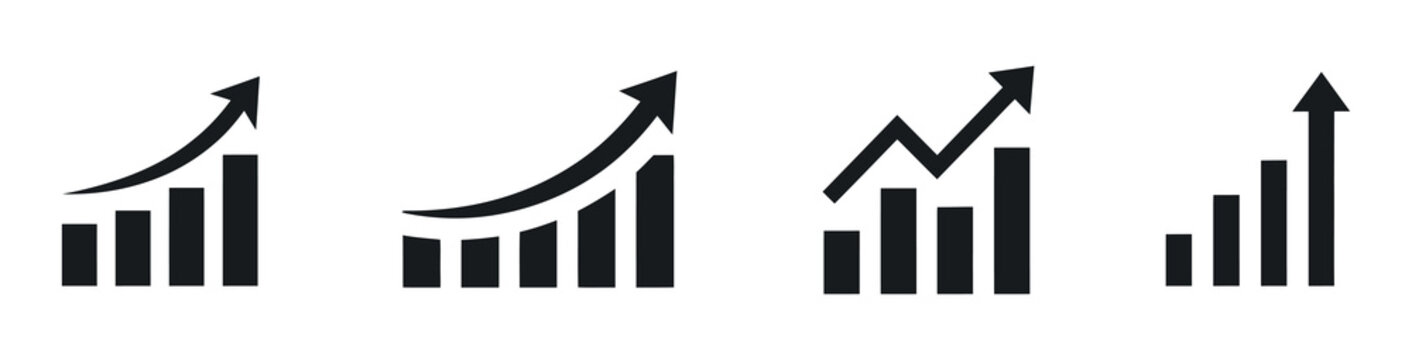 Ascending bar graphs with upward arrows represent growth and progress