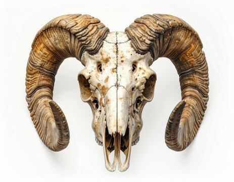 Old Horned Ram Sheep Walking on a Rural Road, Ancient-Looking Animal with Large Curved Horns and Rustic Wildlife Concept in Natural Outdoor Setting