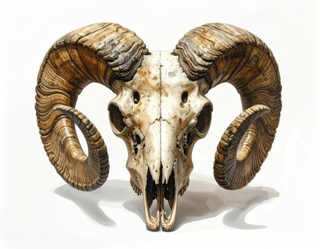 Old Horned Ram Sheep Walking on a Rural Road, Ancient-Looking Animal with Large Curved Horns and Rustic Wildlife Concept in Natural Outdoor Setting