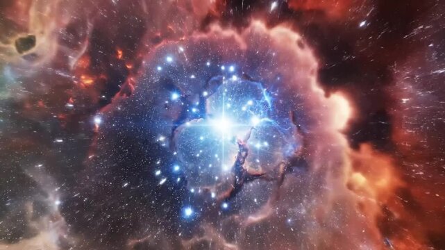 Epic nebula cloud formation revealing glowing bright star cluster deep within the vast cosmic expanse