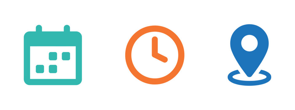 Calendar clock and location marker icons represent scheduling and appointments