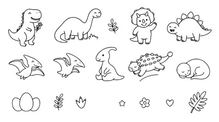 Fototapeta premium Whimsical Cute Dinosaur Nursery Clipart Flat Vector Collection