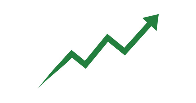 Ascending line graph with jagged peaks represents growth and progression