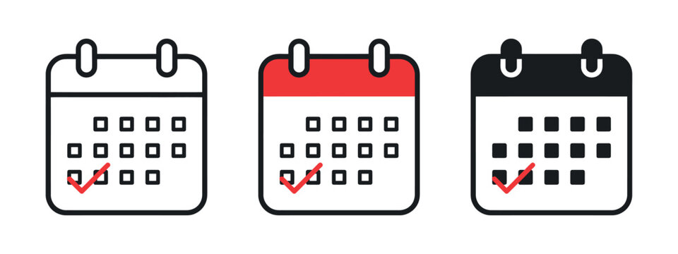 Three calendar icons with checkmark indicators in varying color schemes
