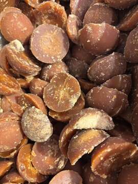 close up view of a texture of traditional palm sugar or gula jawa