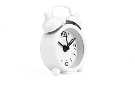 White alarm clock isolated on white background with clipping path.