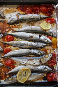 Baked Small Mackerel with Cherry Tomatoes, Rosemary and Lemon &mdash; Easy Healthy Mediterranean Dinner