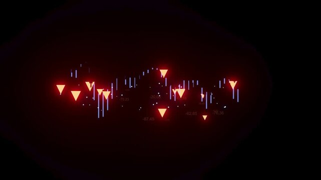 Market data displayed as red triangles and blue lines against a black background. The data likely represents price movements over time.