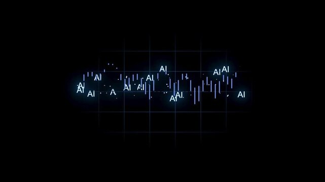 A digital sound wave appears on a screen with frequency patterns displayed in bright text. This takes place during a tech event focused on artificial intelligence.
