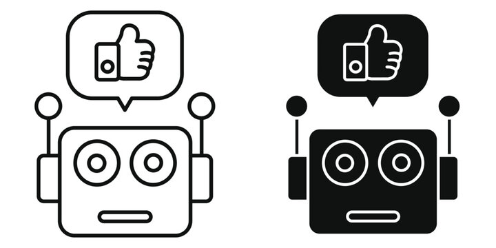 AI Recommendation Engine Icon Set Featuring Robot Chatbot Giving Thumbs Up for Positive Feedback, Artificial Intelligence Machine Learning Concept Vector Illustration (Editable Stroke)