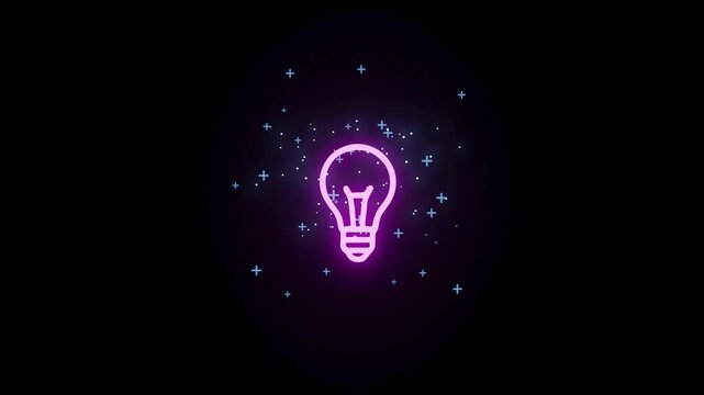 A light bulb lights up in darkness, surrounded by small sparkles. This design symbolizes new ideas and creativity. The scene has a simple, modern look.