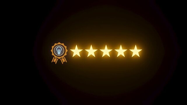 A graphic representation of a five stars badge with a lightbulb symbol. The design suggests a focus on quality or achievement. The background is dark, allowing the stars to shine.