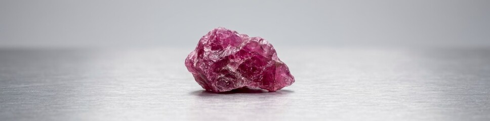 Obraz premium Rough Pink Ruby Gemstone Mineral Specimen on Metal Background