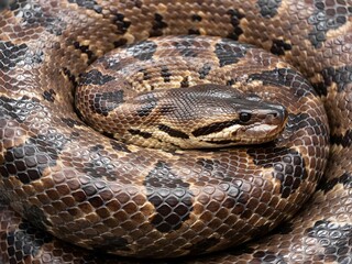 Fototapeta premium Close-up of a coiled ball python snake on textured surface