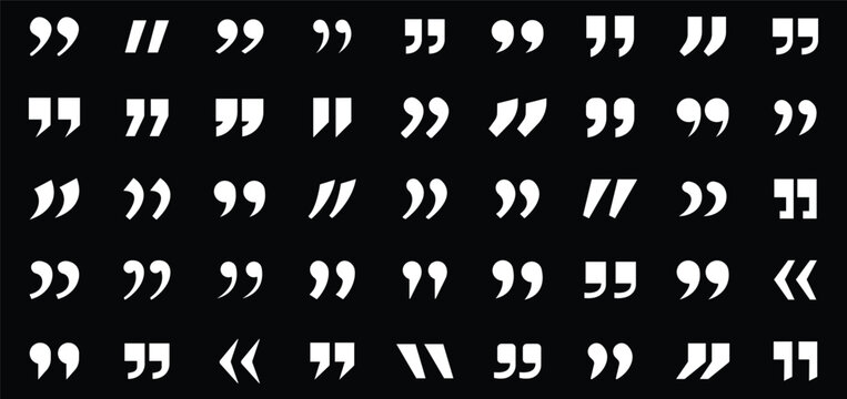 Set of quote mark, quotes icon, sign, symbol, emblem. Ditto marks icon set. Quotation marks. Dialogue discussion symbol for UI UX, website, mobile app.