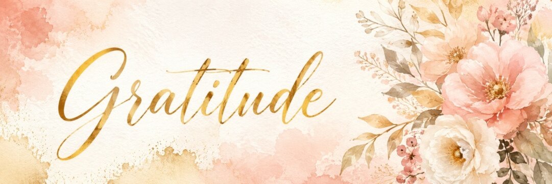 Elegant floral design featuring the word gratitude embodying mindfulness and positive thinking for self care and wellbeing