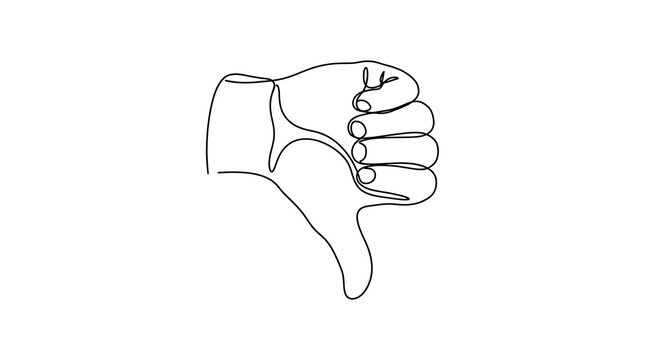 Thumbs down hand gesture line art drawing vector illustration isolated on white background with disapproval negative feedback criticism