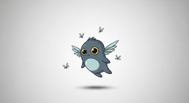 Cute blue winged creature with tiny flying insects.