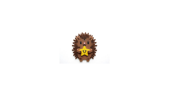 cute hedgehog made of perler beads holding smiling yellow star