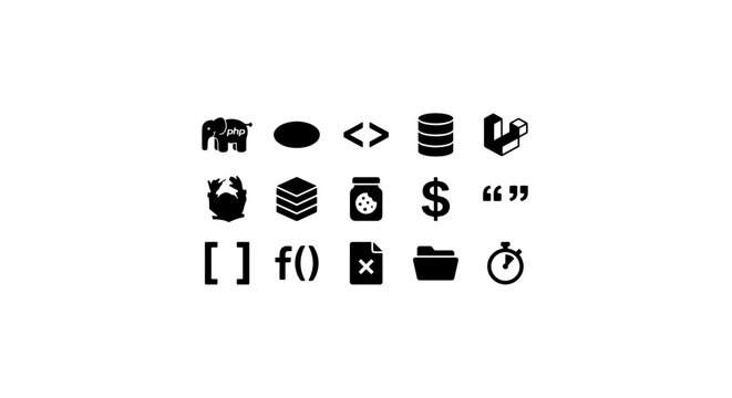 Programming and Technology Icons Set, Vector Graphics for Software Development and Data Management