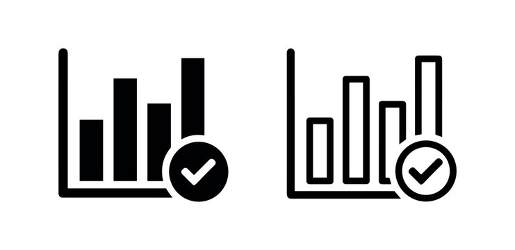 Bar chart with check mark icon for successful data verification or complete report vector illustration