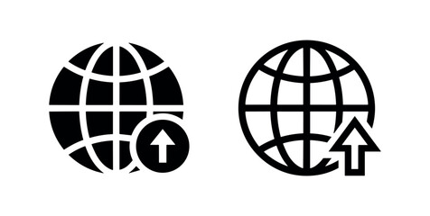 Obraz premium Globe with up arrow icon in glyph and outline style. Global upload or international internet service symbol.