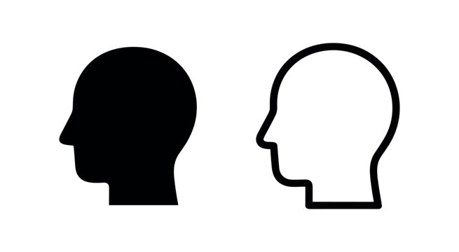 User profile silhouette icon set, human head side view symbol black filled and outline vector