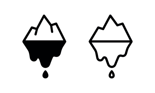 Iceberg and global warming icon set, solid and outline style