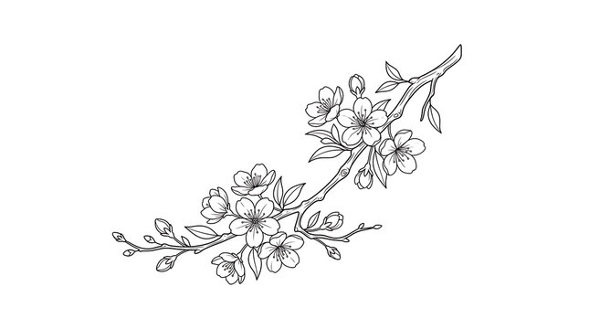 Black and white line art of cherry blossom branches