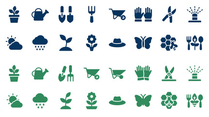 Fototapeta premium Gardening tools and backyard agriculture icon set for horticulture.
