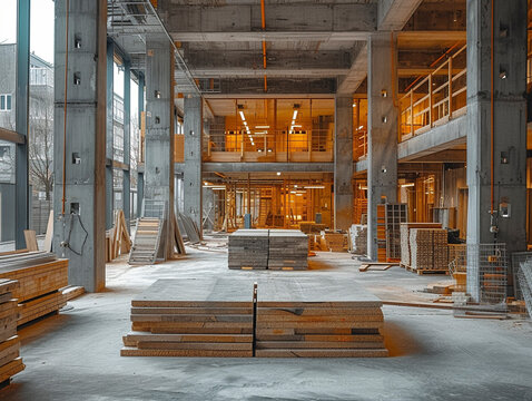 Unfinished construction projects, building ruins, interior view, AI generated