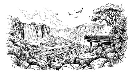 Obraz premium Foz do Iguaçu Paraná Brazil Landscape Hand Drawn Pen Sketch Vector Illustration